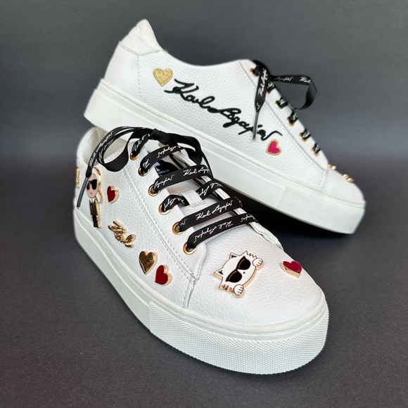 Karl Lagerfeld Shoes - Karl Lagerfeld White Paris Cate Pins Leather Sneakers Size 7